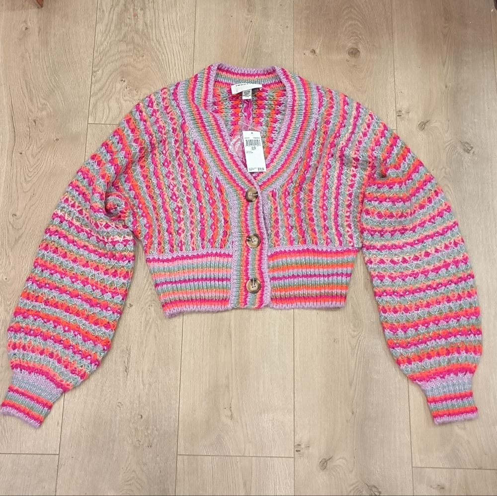 ✨ NWT Industry XS/TP Multi-Color Cropped Chunky Knit Cardigan Sweater